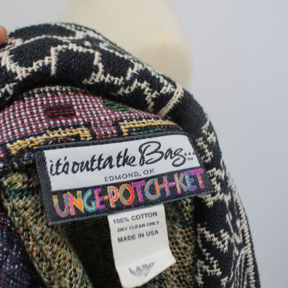 Vintage Blanket Jacket Knit Metal Coin Button L - Picture 2 of 10